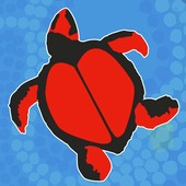 A red Indigenous Support marine turtle against a blue background