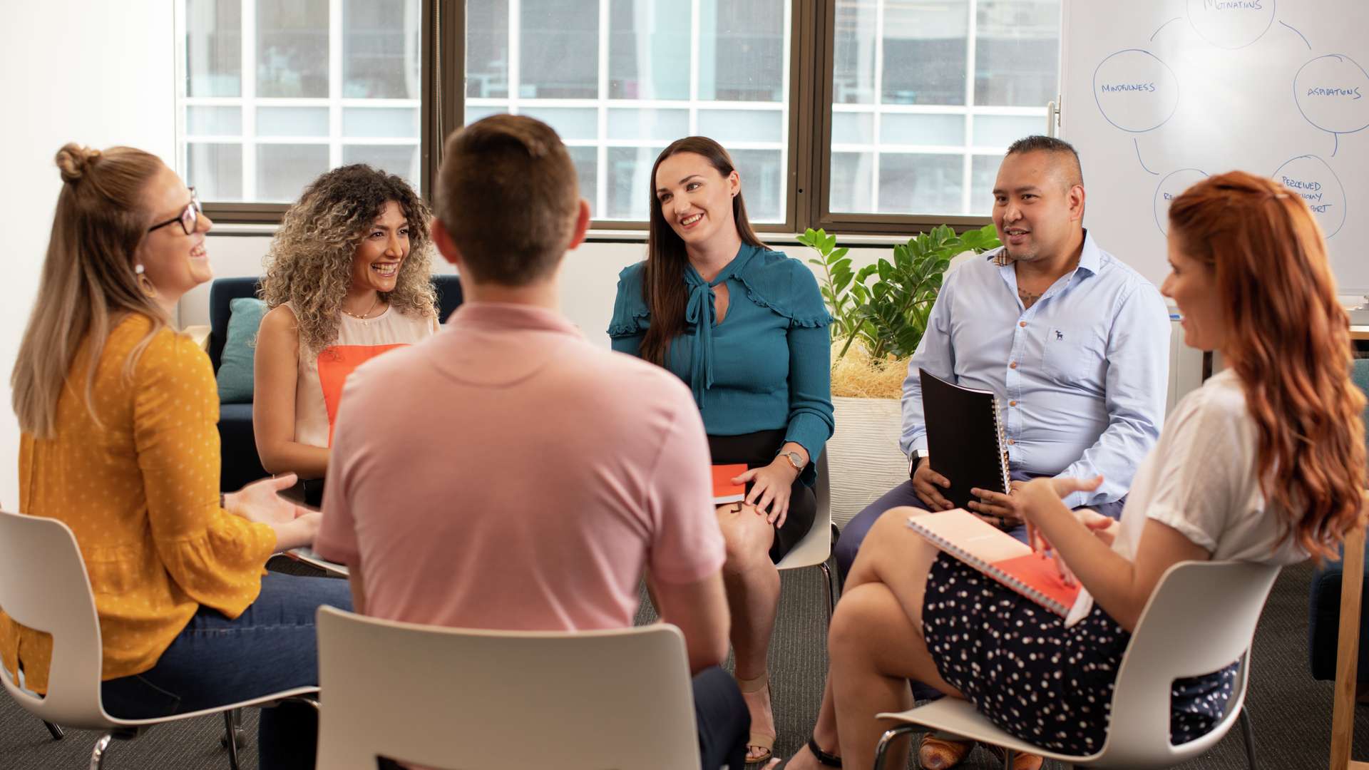 Positive Psychology students sitting in a circle with their tutor