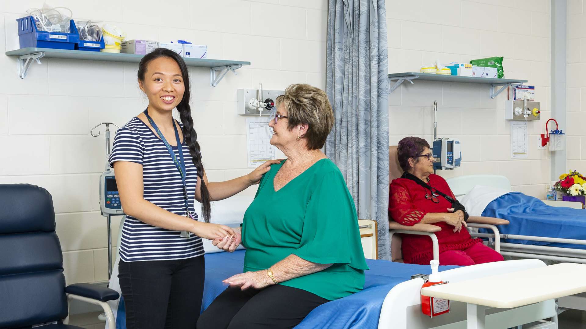 Allied Health students in a training hospital working with patients