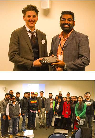 CQUni Senior Lecturer Ritesh Chugh thanks Blake Miles for delivering a guest lecture for Business Process Management students in Melbourne