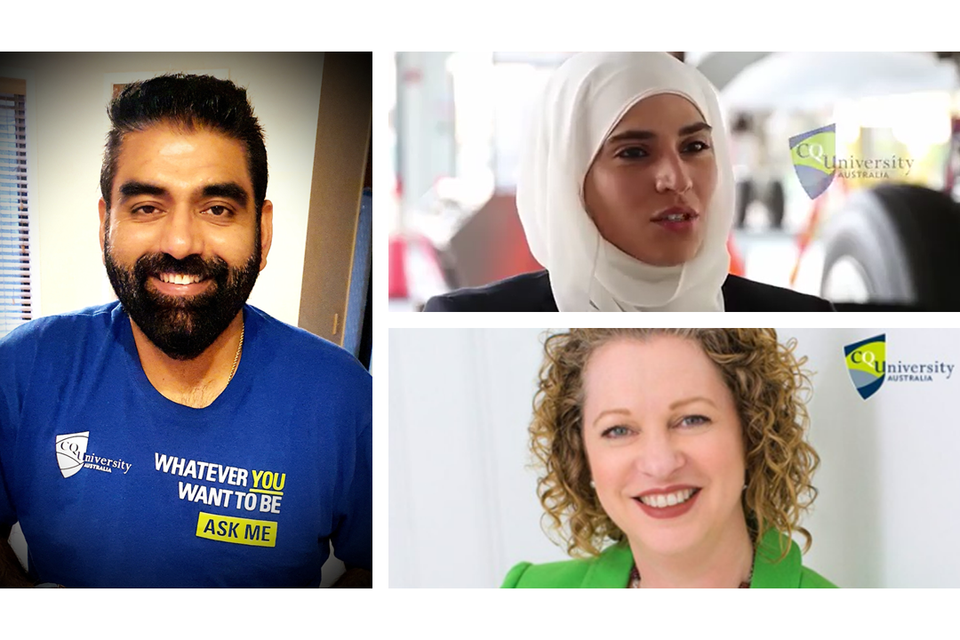 Headshots of Maryam Omar, Ritesh Chugh and Lara Carton in a collage
