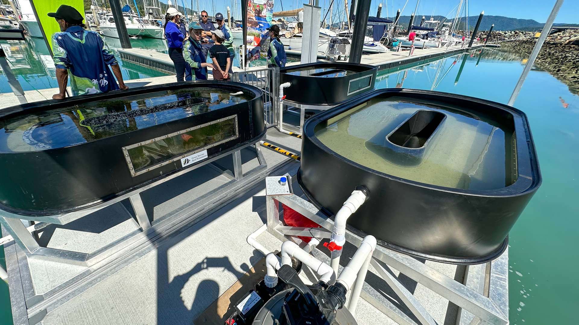 Tanks with water on a boat pontoon