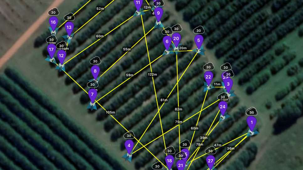 Map of tracked locations of a drone over a crop field