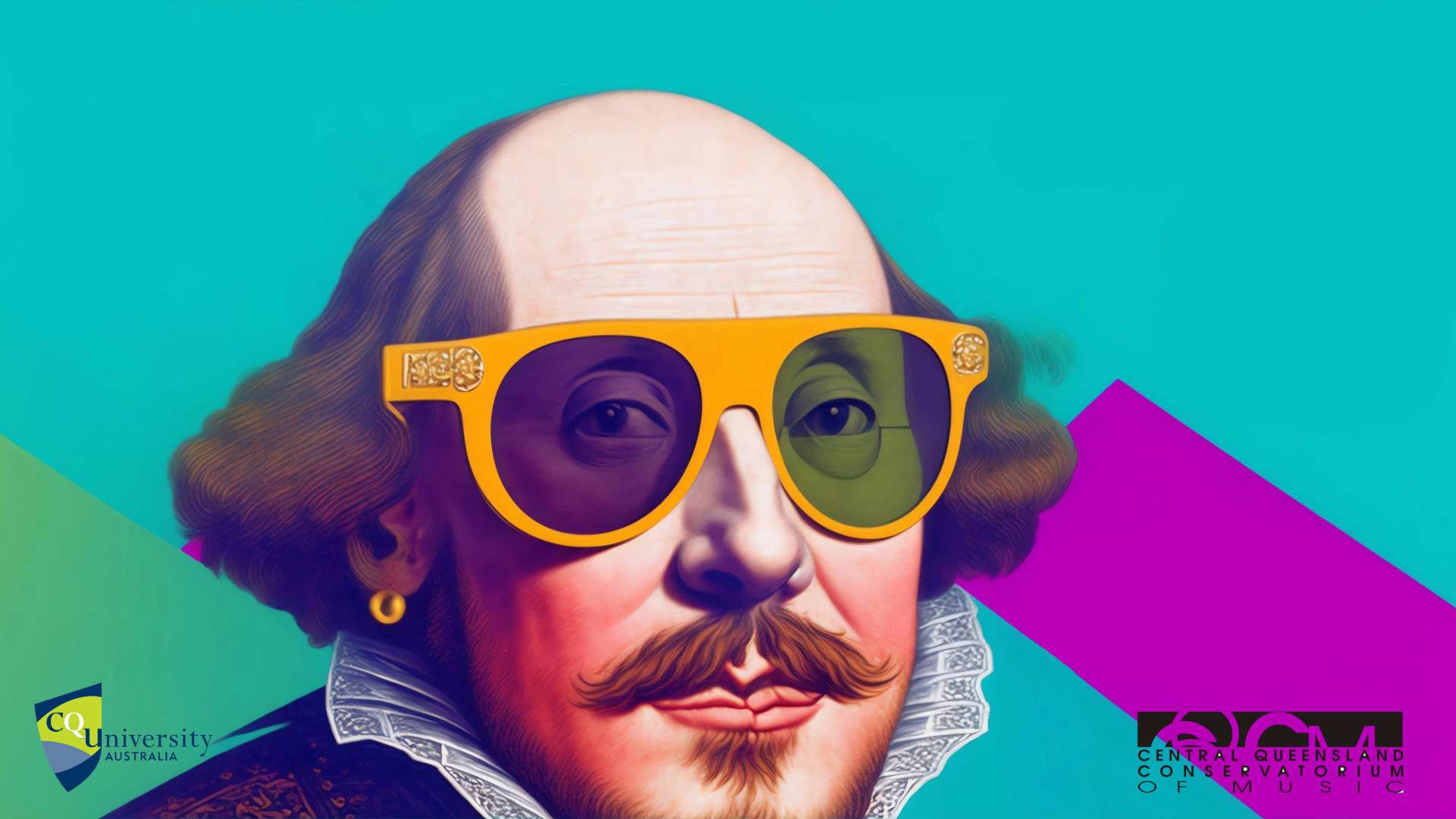 AI image of William Shakespeare wearing coloured sunglasses