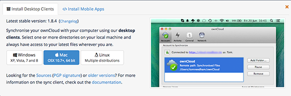 Install Desktop Clients model showing 3 options of versions for you to choose from: Windows, Mac or Linus.