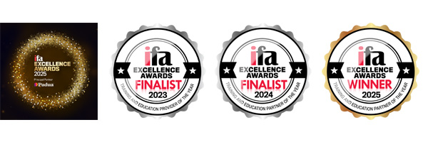 ifa Excellence Awards 2025 Logo, two Silver Finalist 2024 badges and one gold Winner 2025 badge