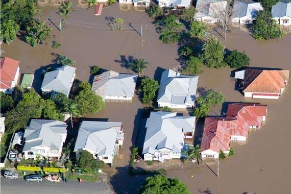 arial view of flooded houses in Brisbane