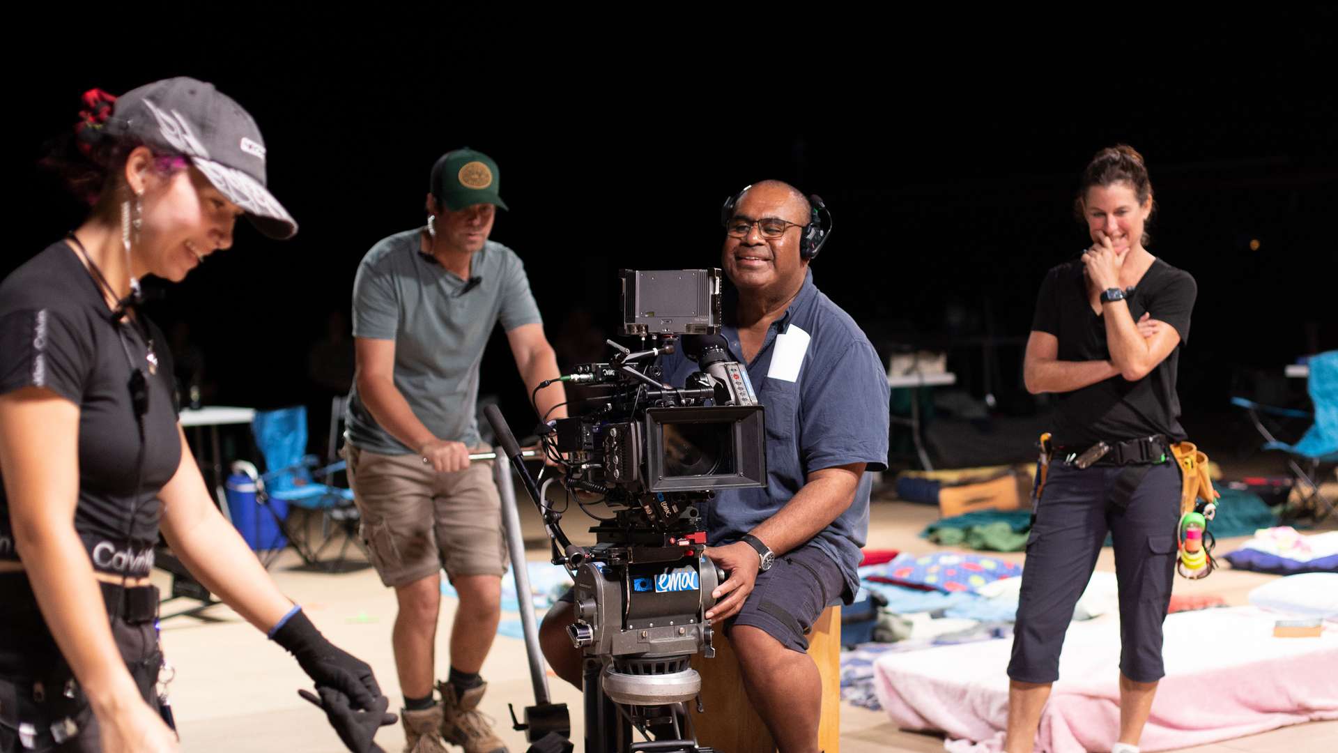 Students operating camera equipment