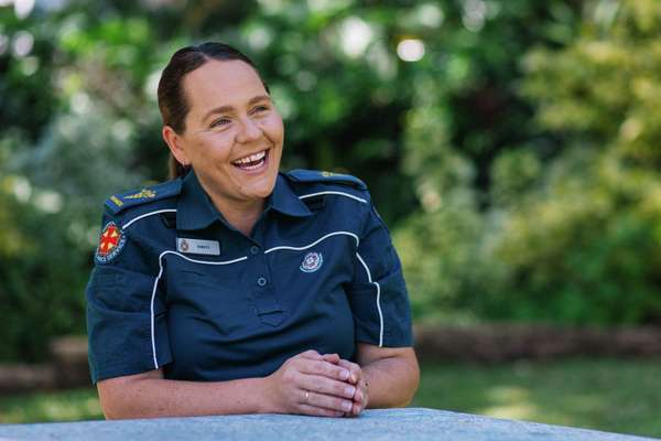 Kirsty Berger laughing and looking away