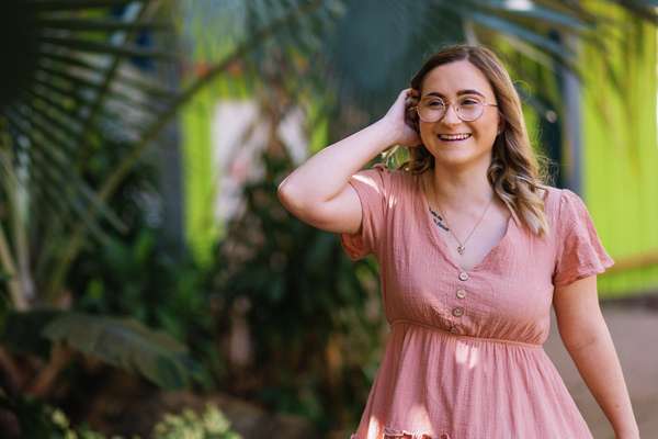 CQU student Loran Ware walks on campus in Rockhampton.