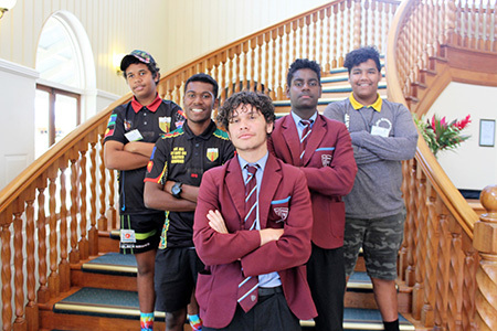Five male Abergowrie students standing on stairs