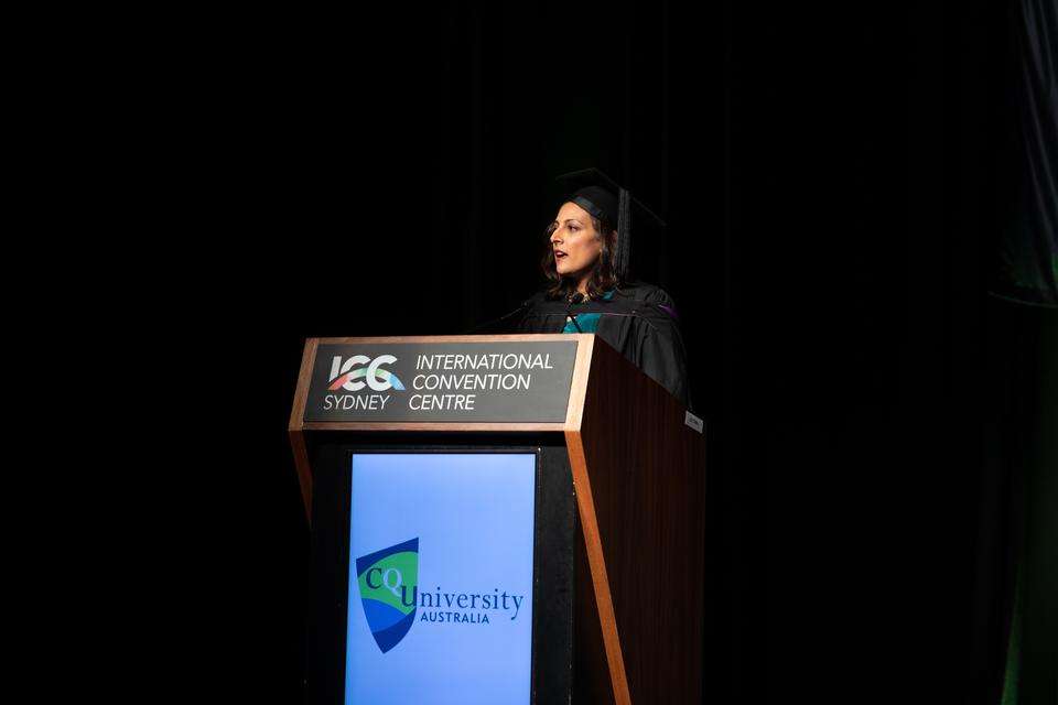 Guest speaker Ms Div Pillay at the Sydney Graduation