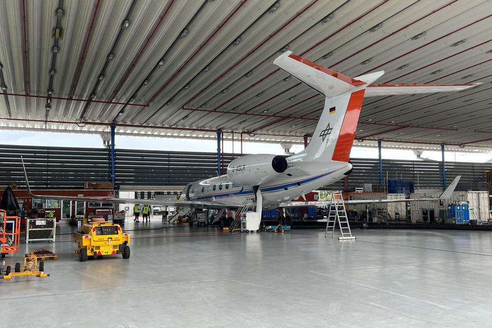 The High Altitude – Long Range (HALO) aircraft in a hanger in Cairns