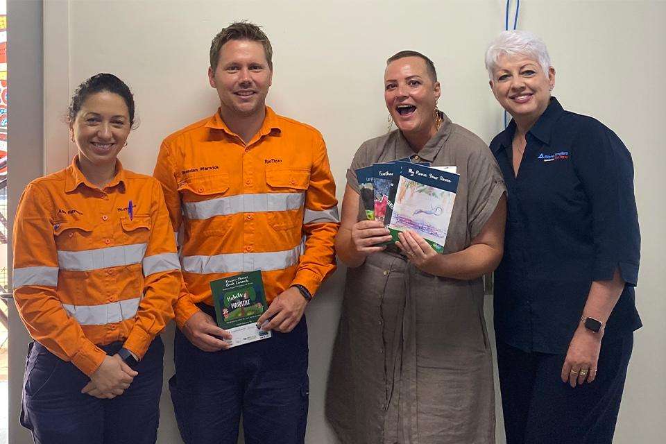 Left to right Environmental Advisor Rio Tinto Yarwun Ana Ferreira, Advisor for Communities and Communications Brendan Warwick, CQUniversity Regional Arts Officer Melissa Peacock and Boyne Smelters Rio Tinto representative Lynn Lapham