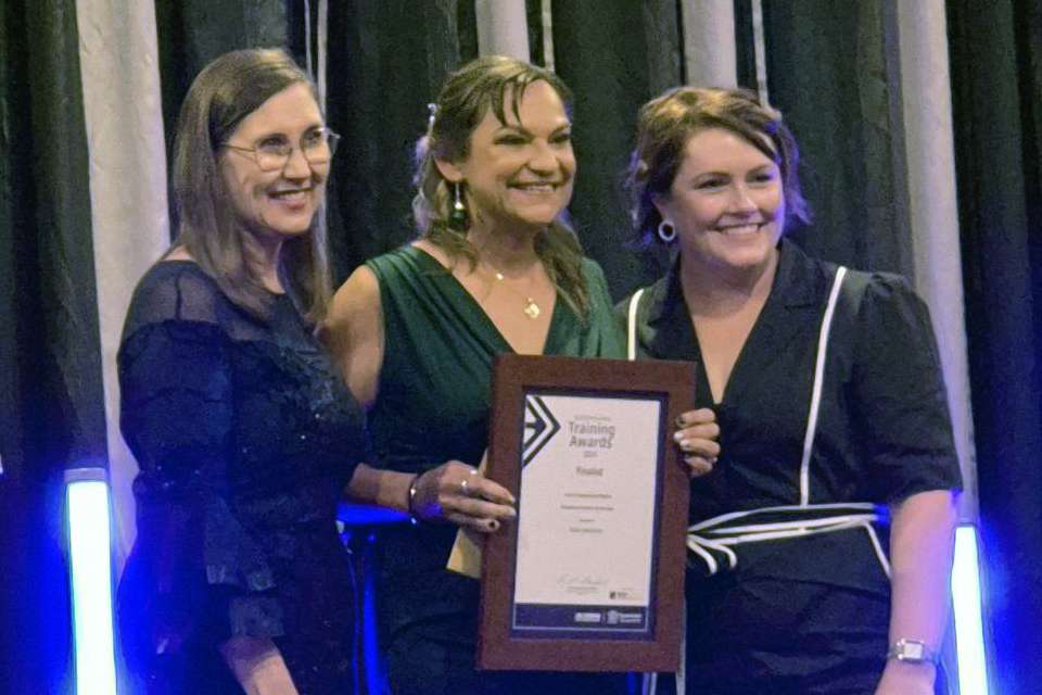 Kylie Johnston (centre), Member for Rockhampton Donna Kirkland (left) and Renee Rosenlund from DTET