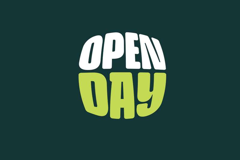 The words Open Day on a dark green background.