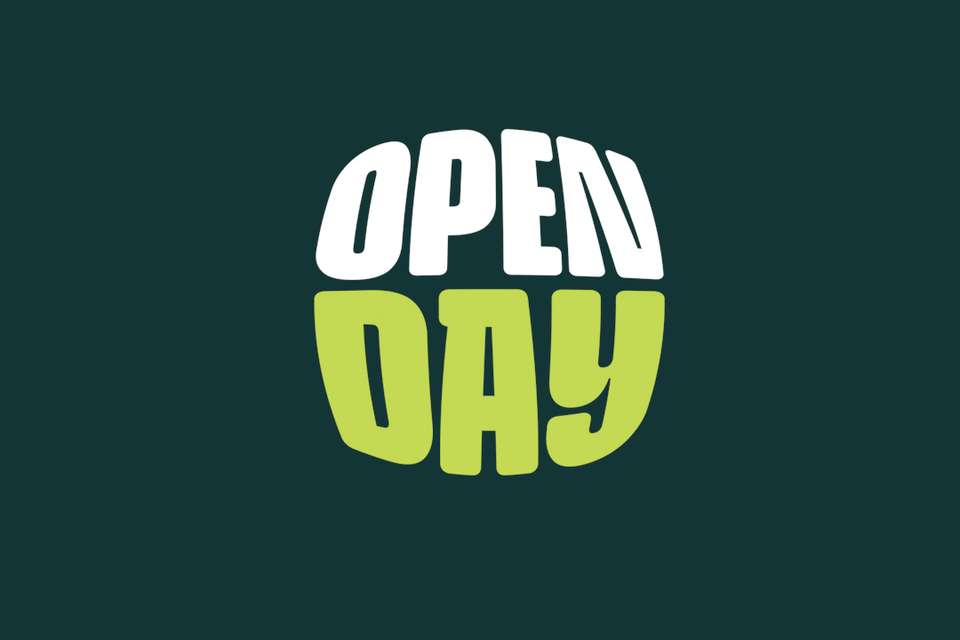 The words Open Day on a dark green background.