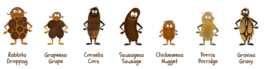 Poop It Characters showing different kinds of poop