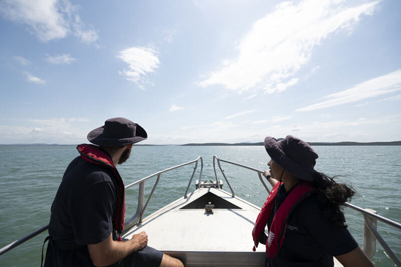 CMERC researchers in lifejackets on boat