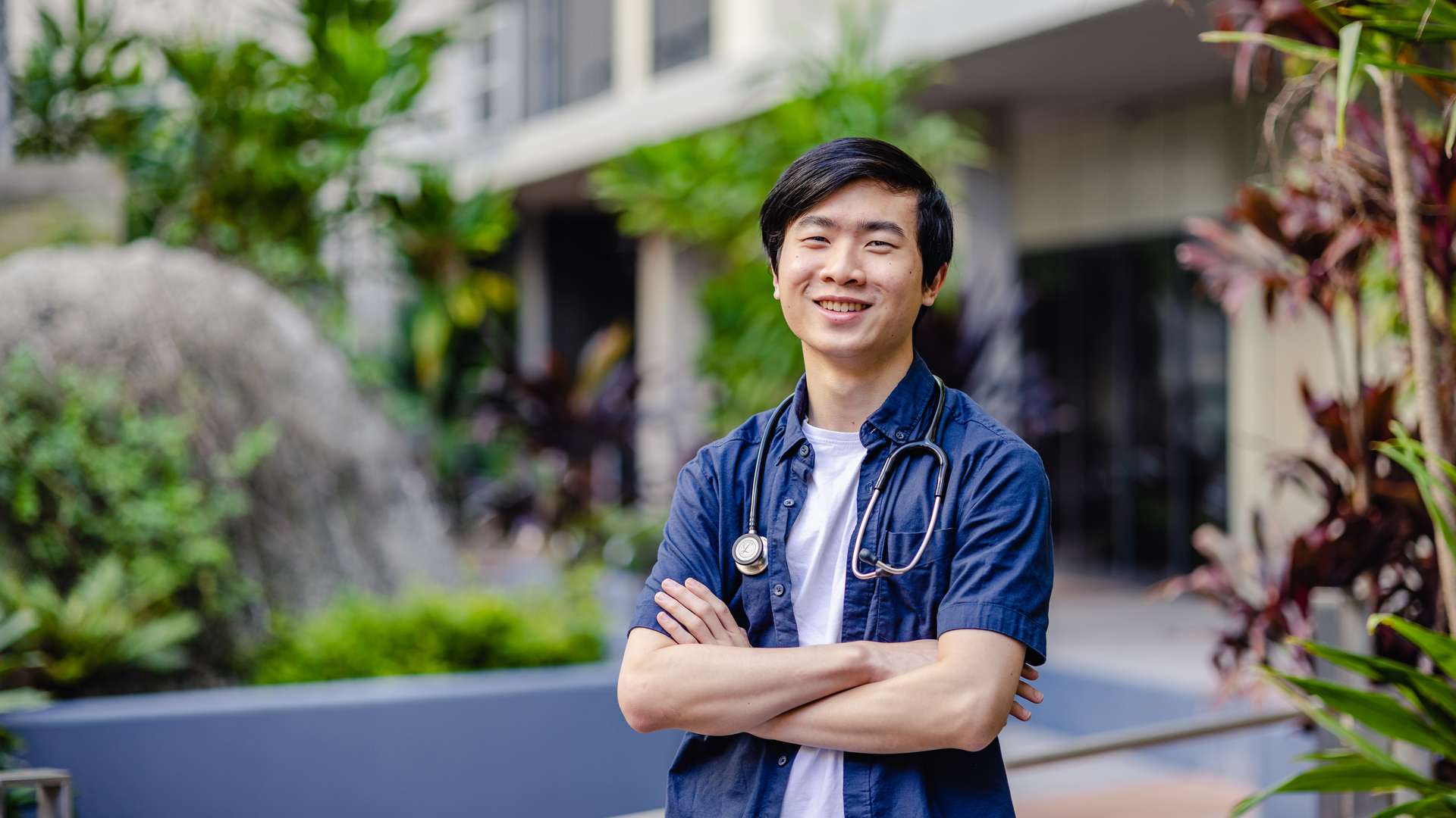 regional medical pathway student smiling with stethoscope around his neck