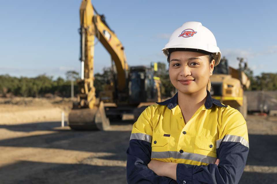 Engineering student on a contruction site for placement wearing PPE