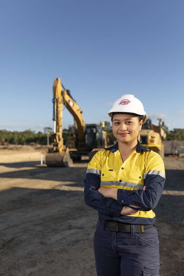 Engineering student on a contruction site for placement wearing PPE