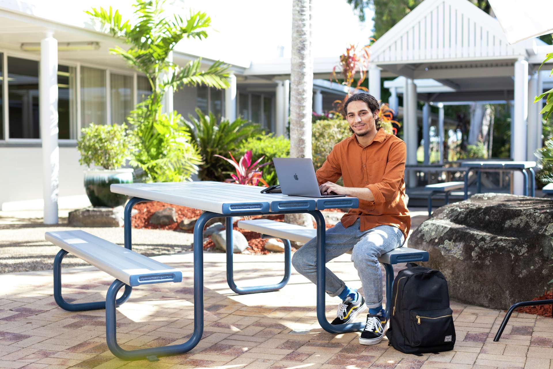 Student studying outside